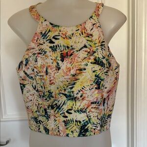Pink and Yellow Fitted Crop Tank Top